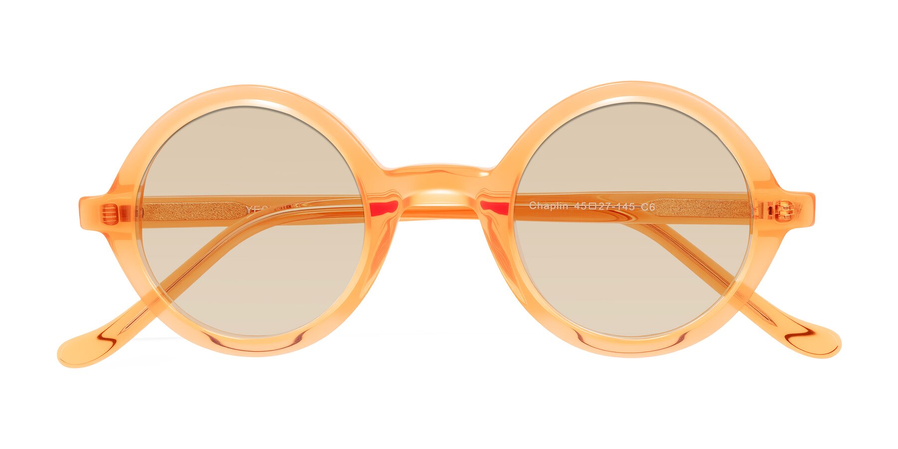 Folded Front of Chaplin in Orange with Light Brown Tinted Lenses
