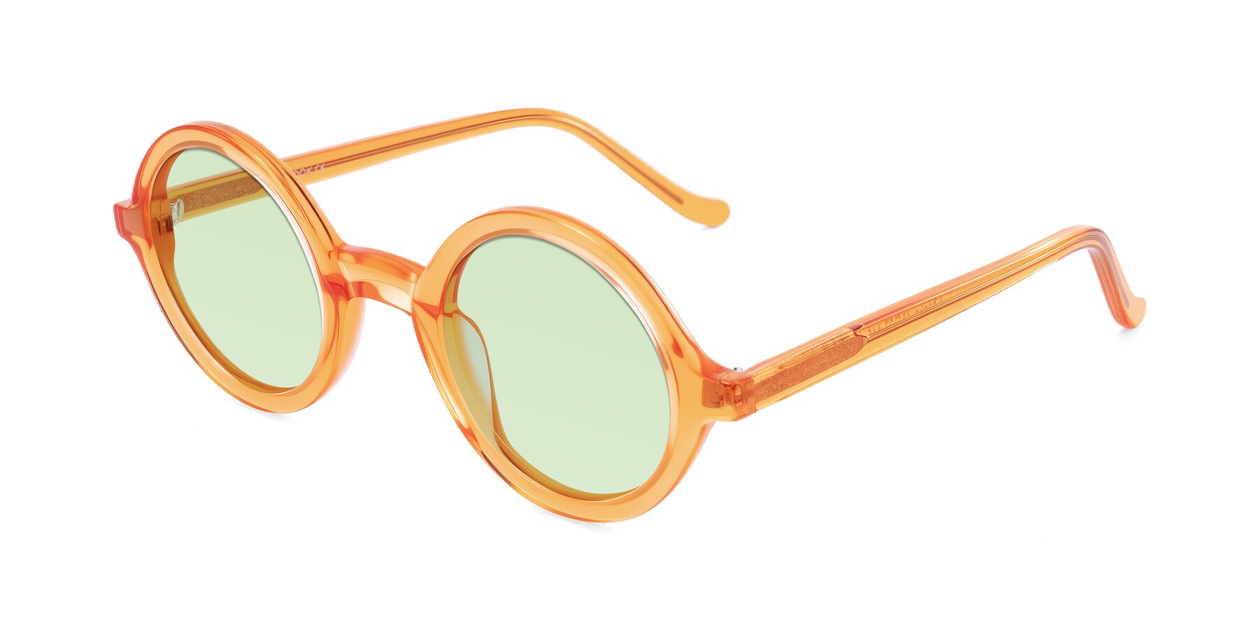 Angle of Chaplin in Orange with Light Green Tinted Lenses
