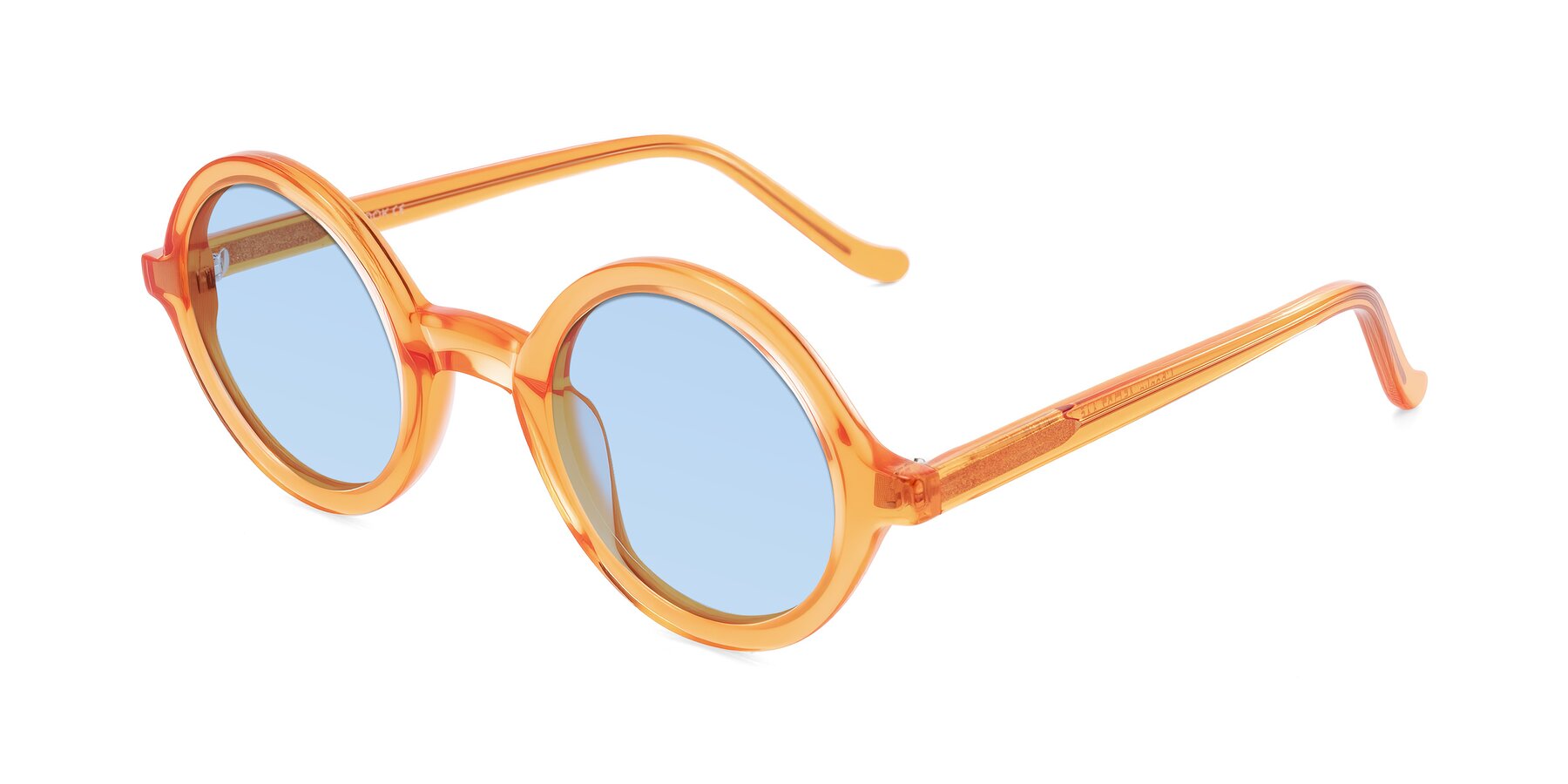 Angle of Chaplin in Orange with Light Blue Tinted Lenses