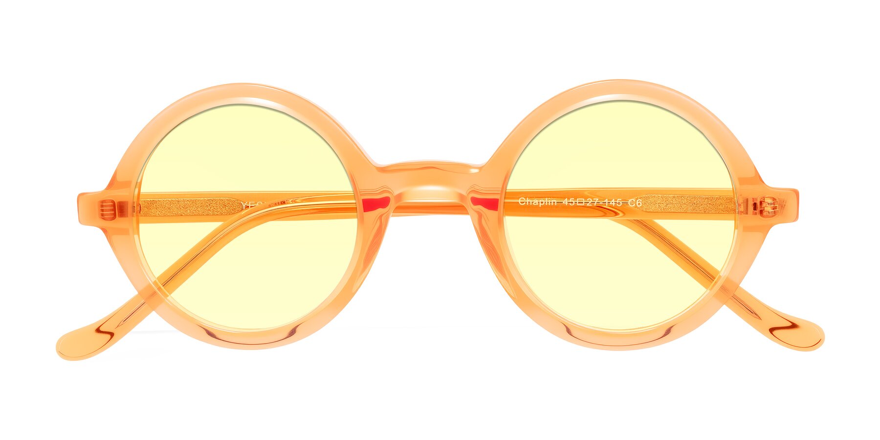 Folded Front of Chaplin in Orange with Light Yellow Tinted Lenses
