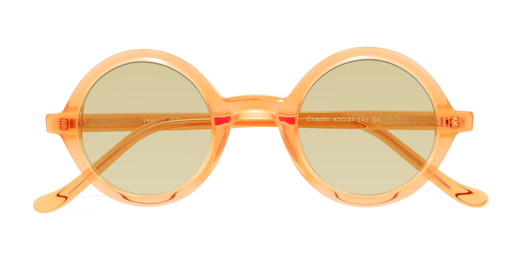 Folded Front of Chaplin in Orange with Light Champagne Tinted Lenses