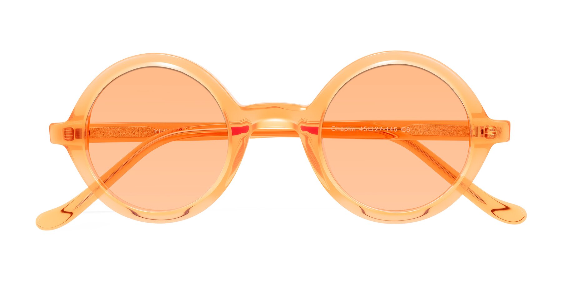 Folded Front of Chaplin in Orange with Light Orange Tinted Lenses