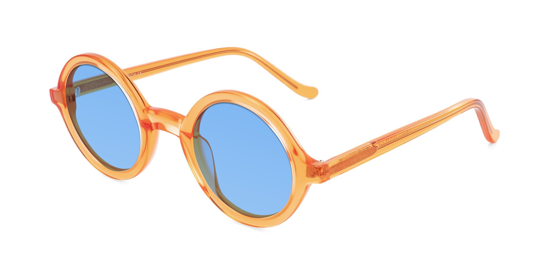 Angle of Chaplin in Orange with Medium Blue Tinted Lenses