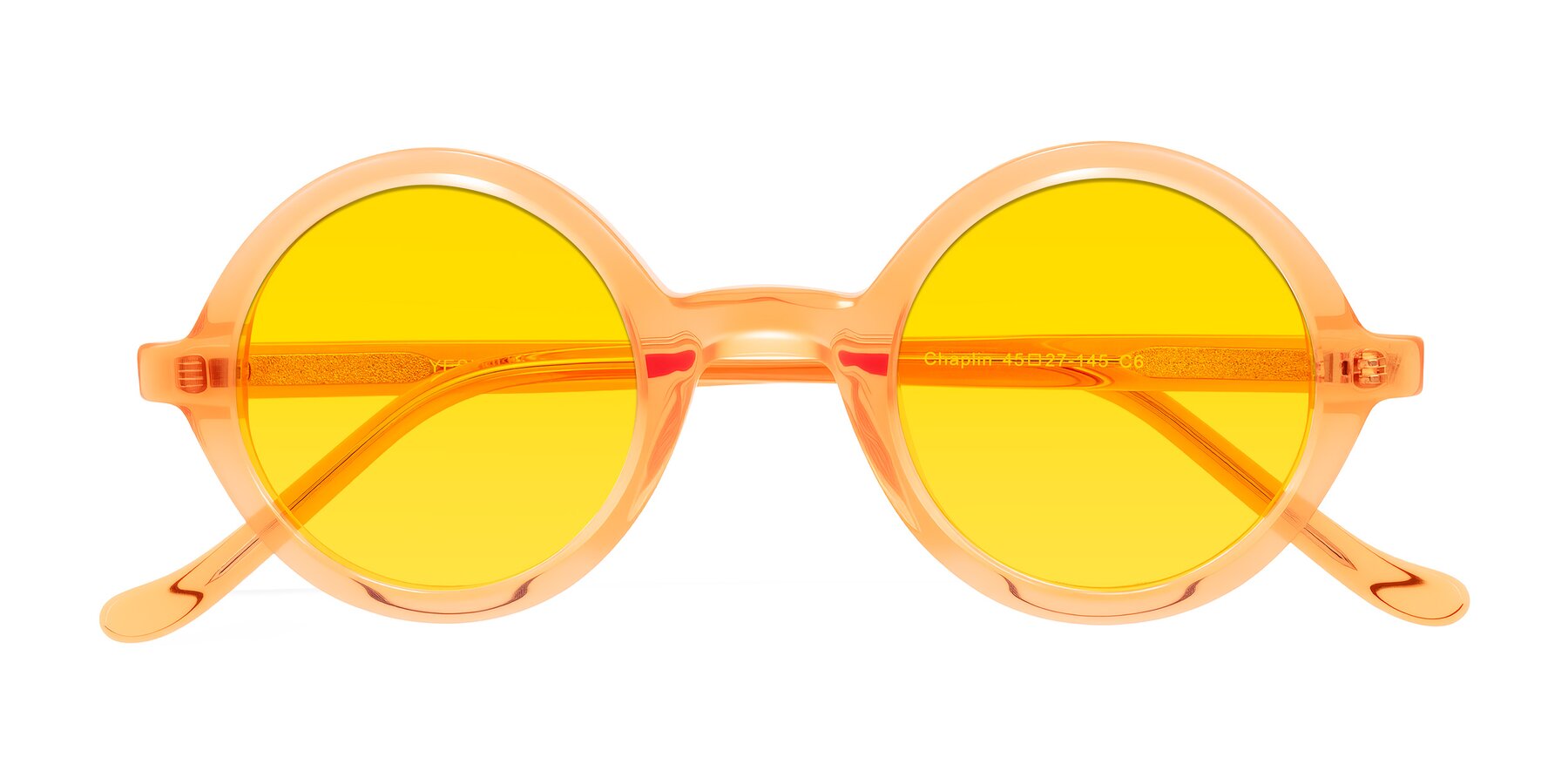 Folded Front of Chaplin in Orange with Yellow Tinted Lenses
