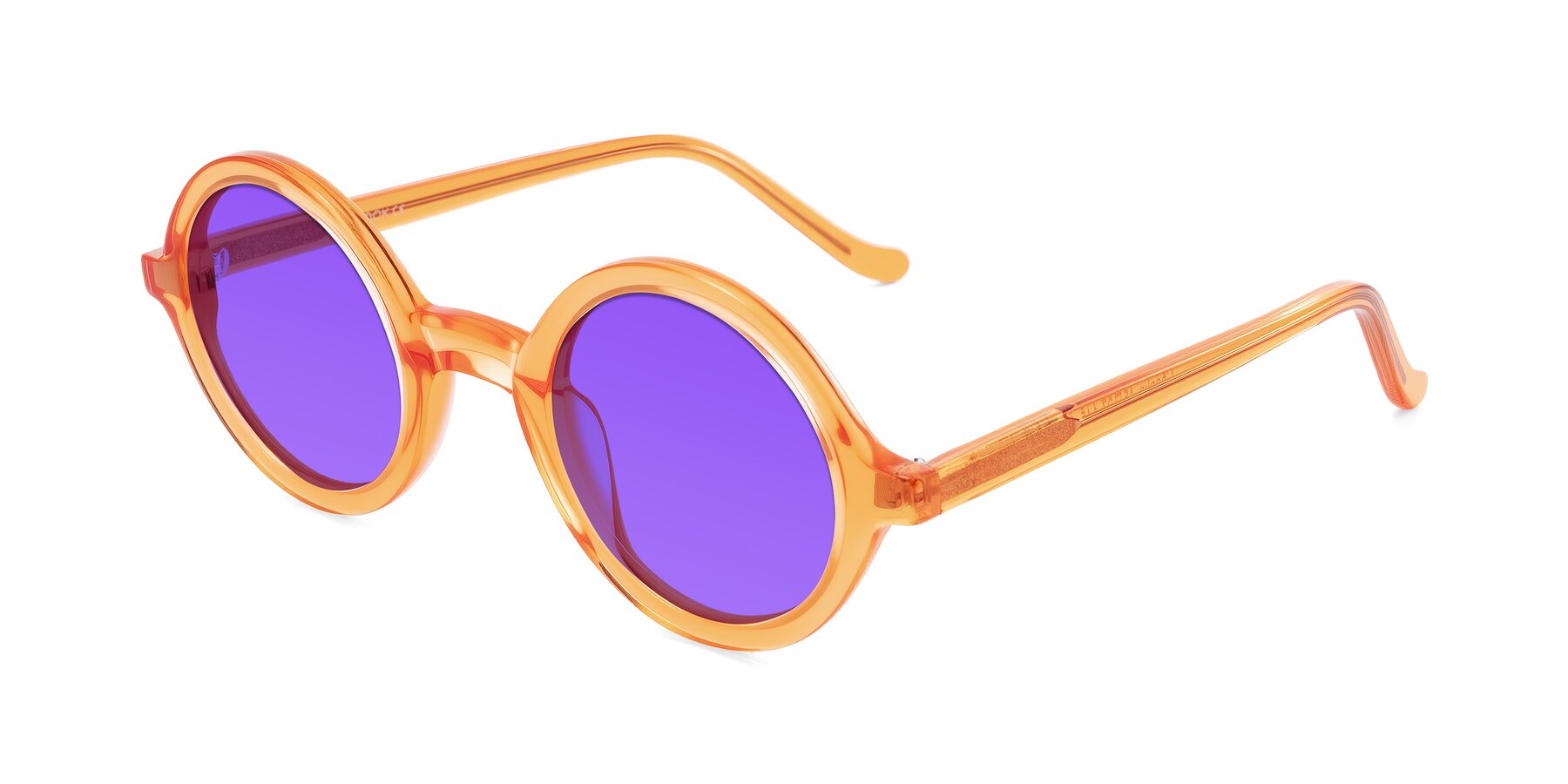 Angle of Chaplin in Orange with Purple Tinted Lenses