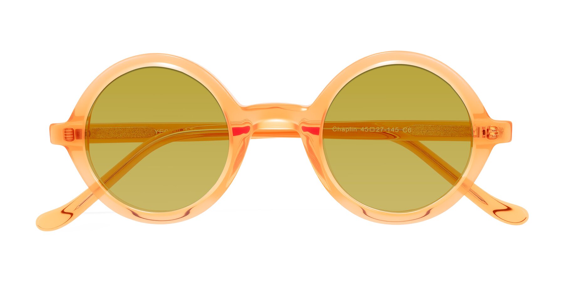 Folded Front of Chaplin in Orange with Champagne Tinted Lenses