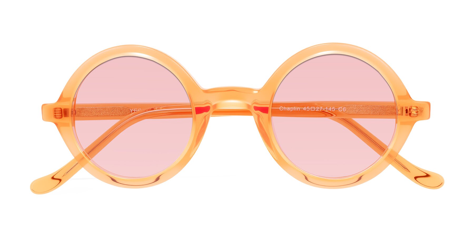 Folded Front of Chaplin in Orange with Light Garnet Tinted Lenses