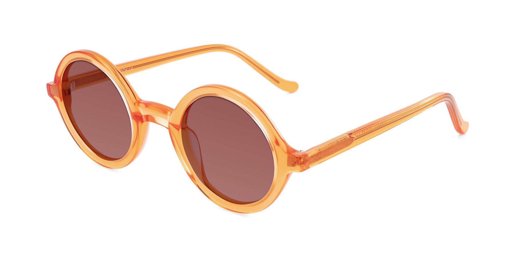 Angle of Chaplin in Orange with Garnet Tinted Lenses