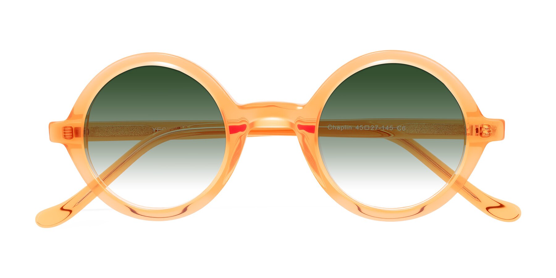 Folded Front of Chaplin in Orange with Green Gradient Lenses