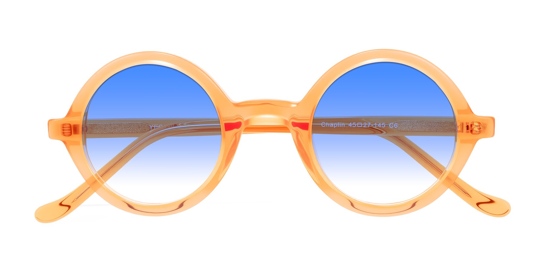 Folded Front of Chaplin in Orange with Blue Gradient Lenses