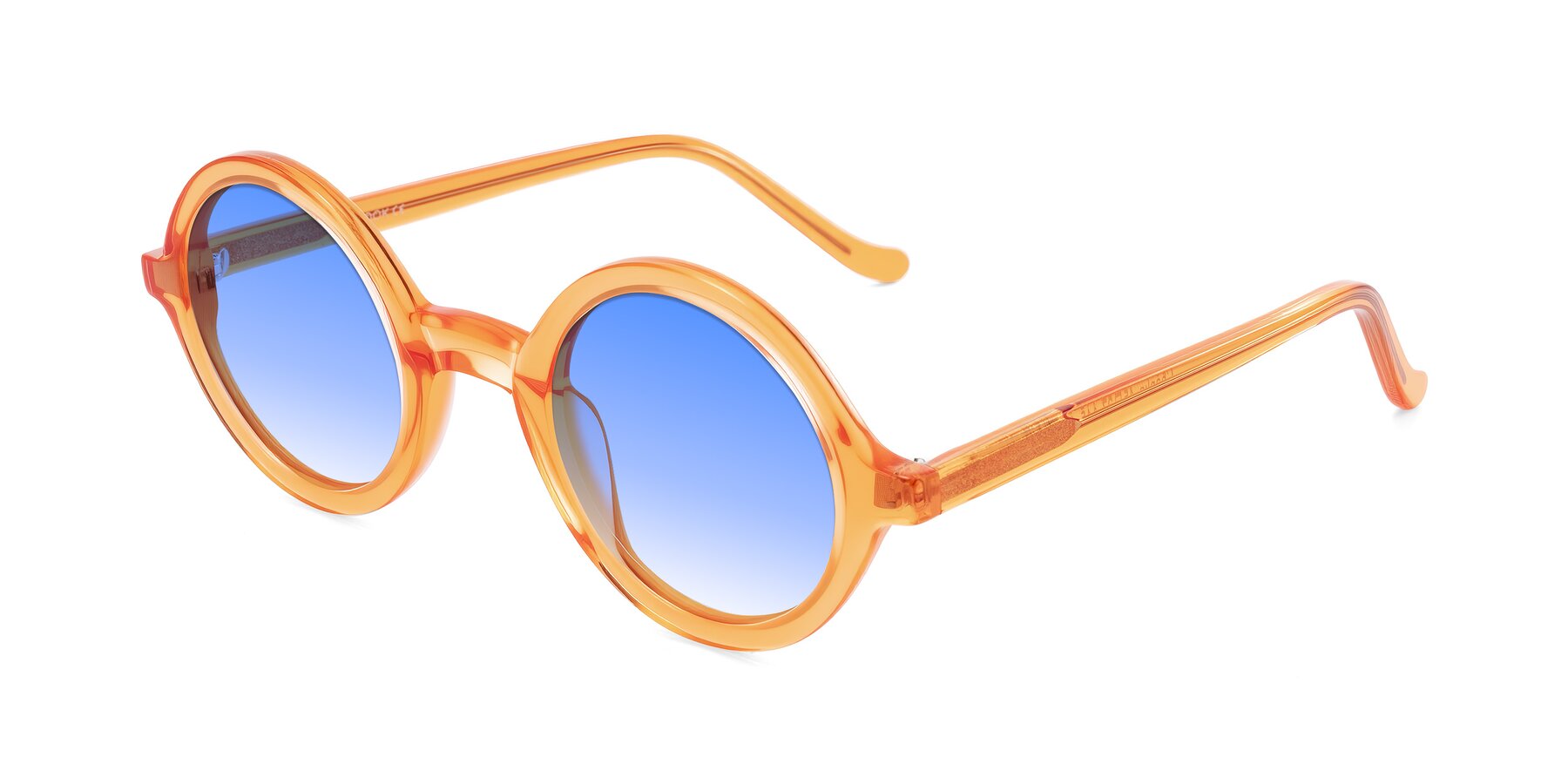 Angle of Chaplin in Orange with Blue Gradient Lenses
