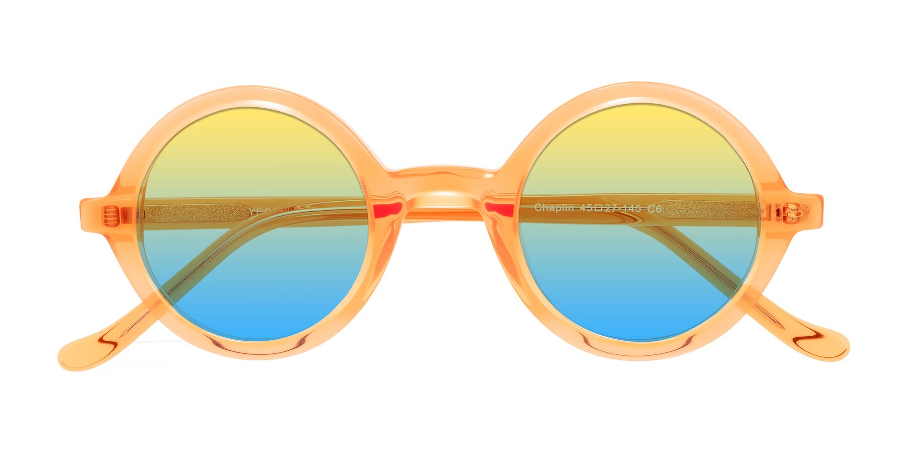 Folded Front of Chaplin in Orange with Yellow / Blue Gradient Lenses