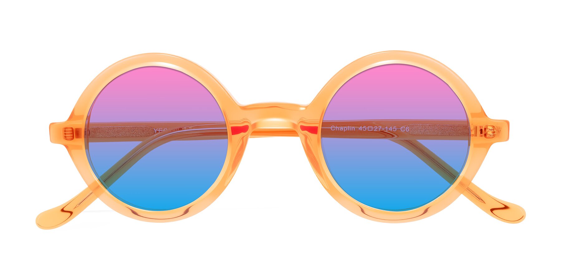 Folded Front of Chaplin in Orange with Pink / Blue Gradient Lenses