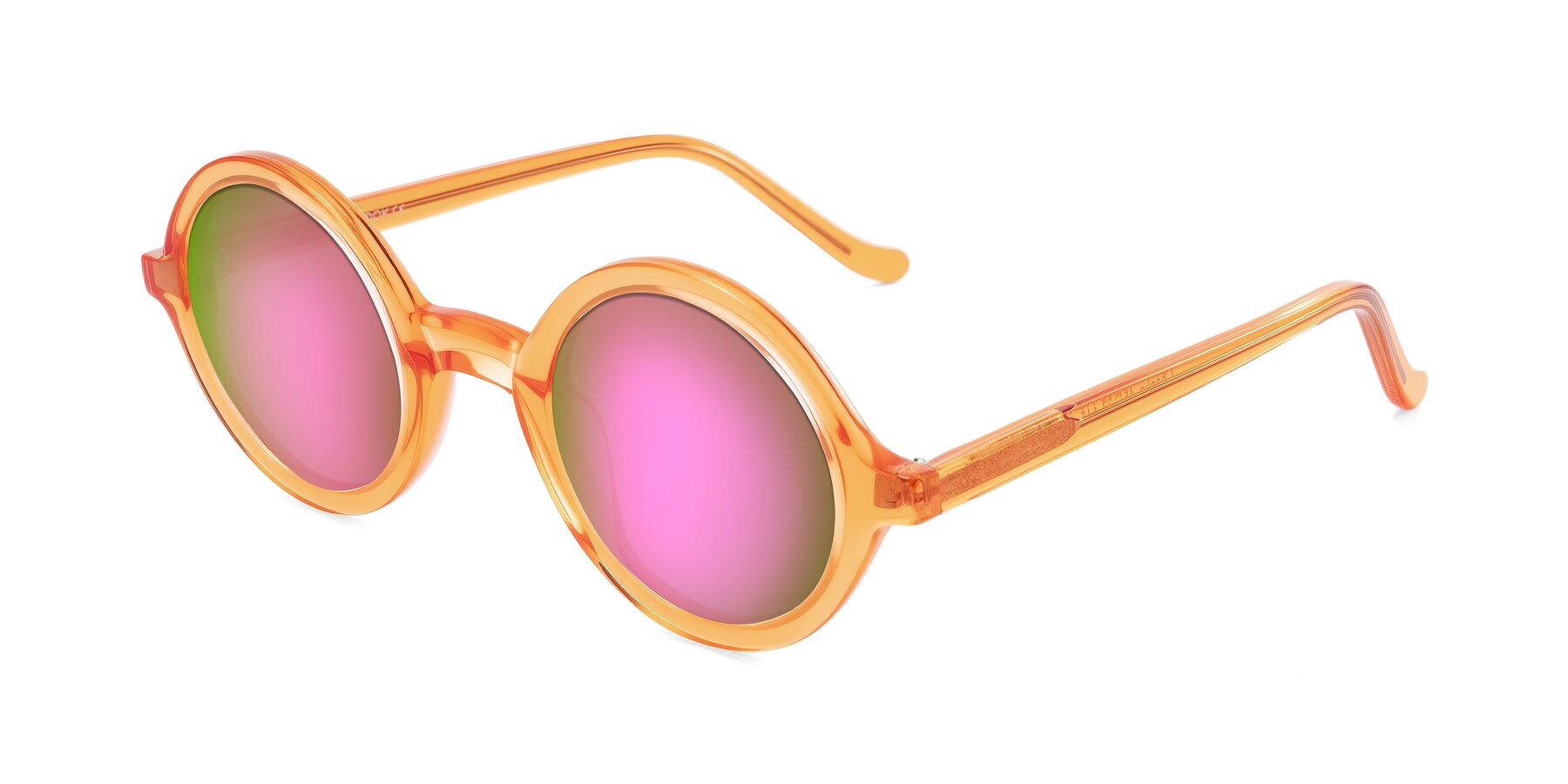 Angle of Chaplin in Orange with Pink Mirrored Lenses