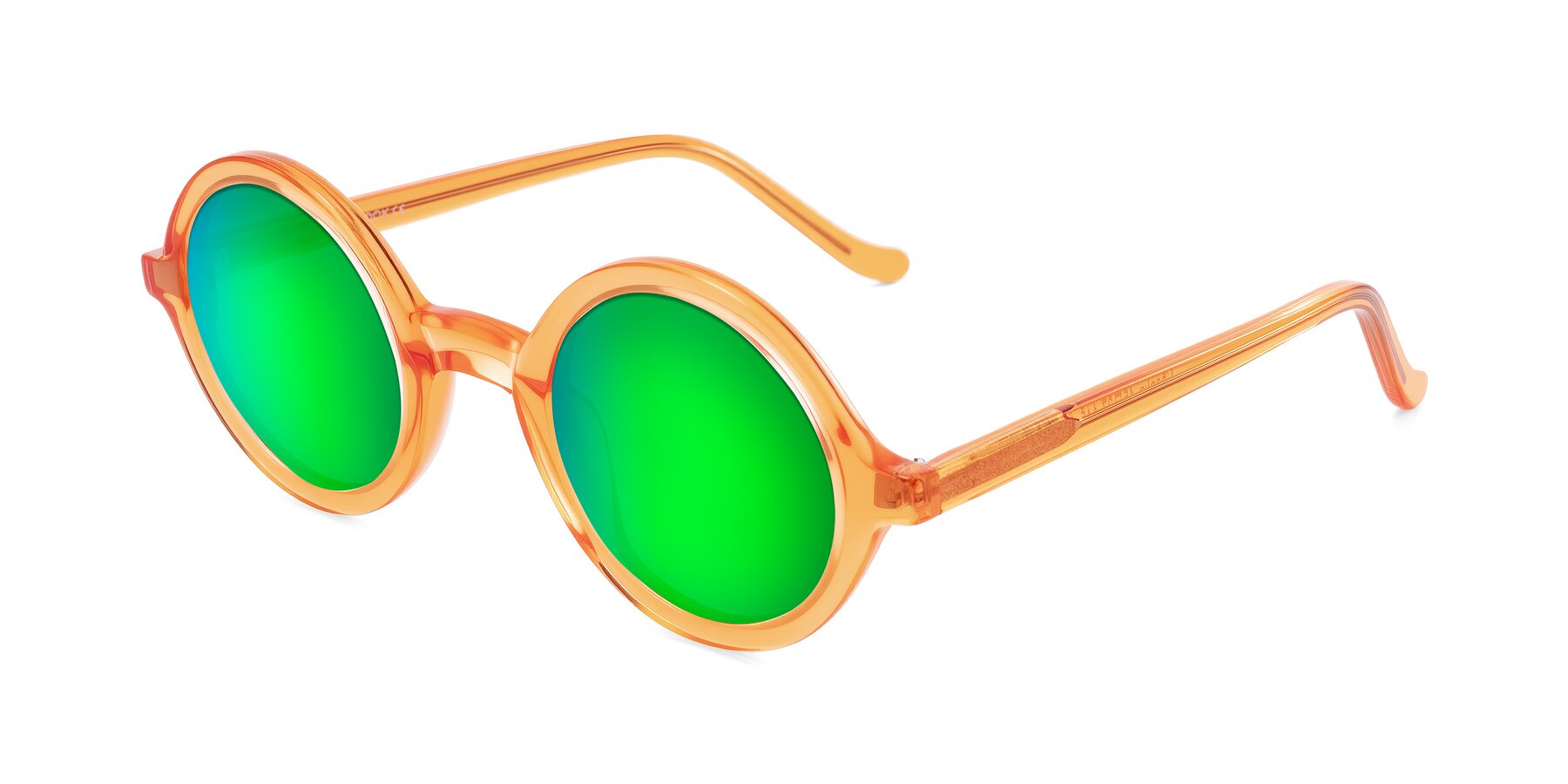 Angle of Chaplin in Orange with Green Mirrored Lenses