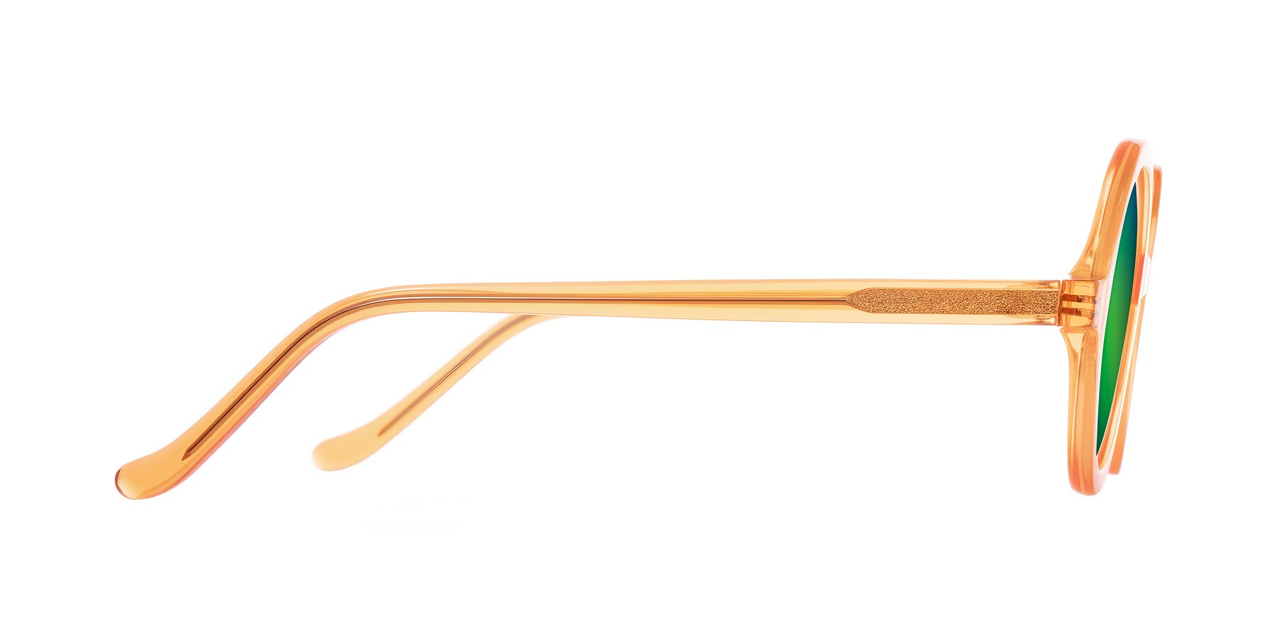 Side of Chaplin in Orange with Green Mirrored Lenses