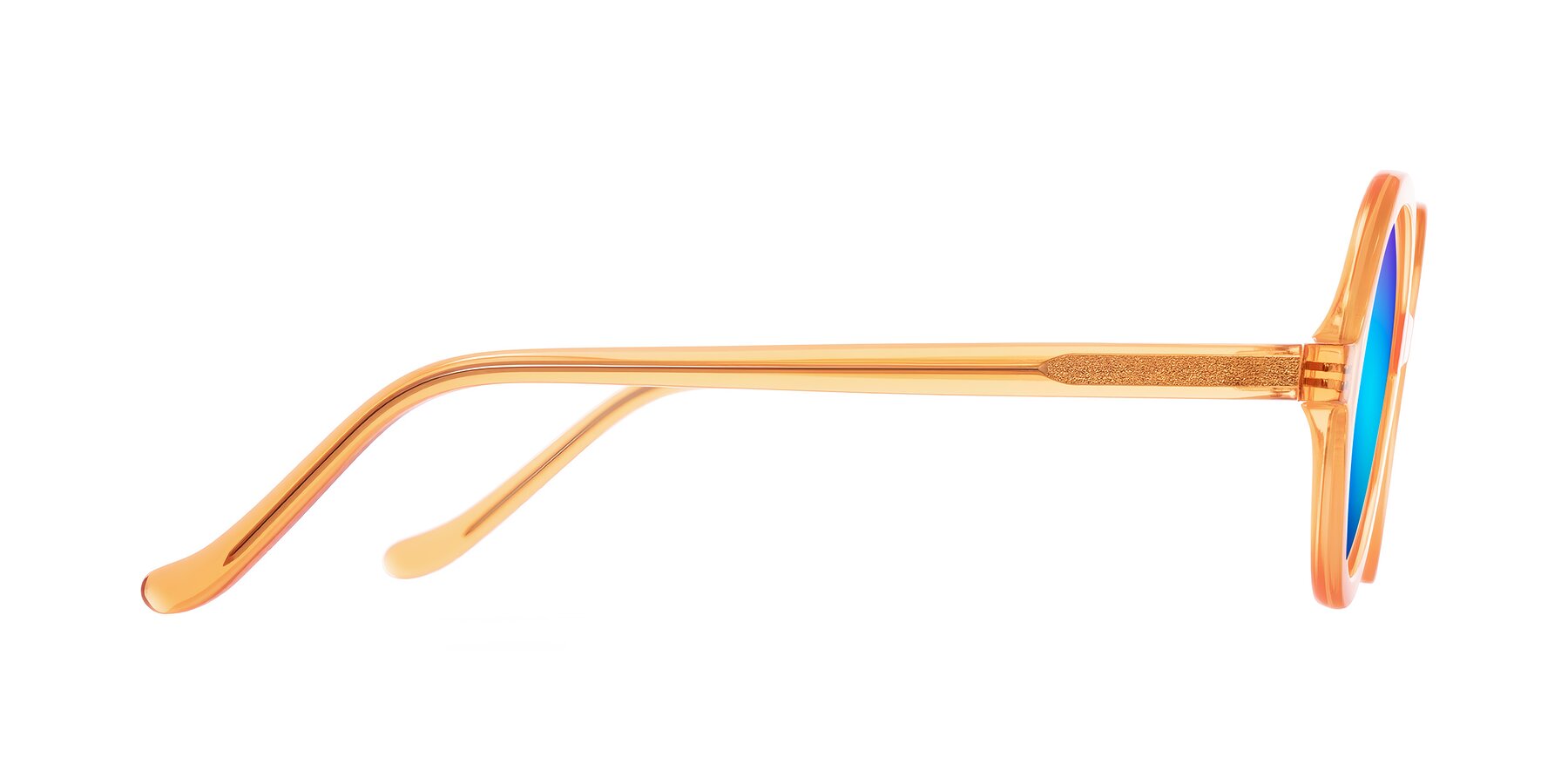 Side of Chaplin in Orange with Blue Mirrored Lenses