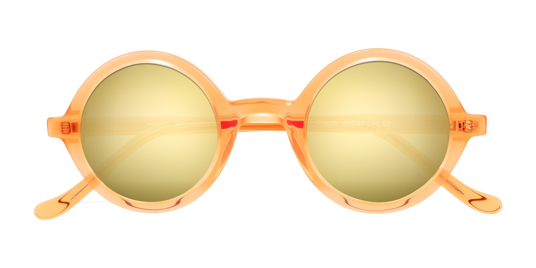 Folded Front of Chaplin in Orange with Gold Mirrored Lenses