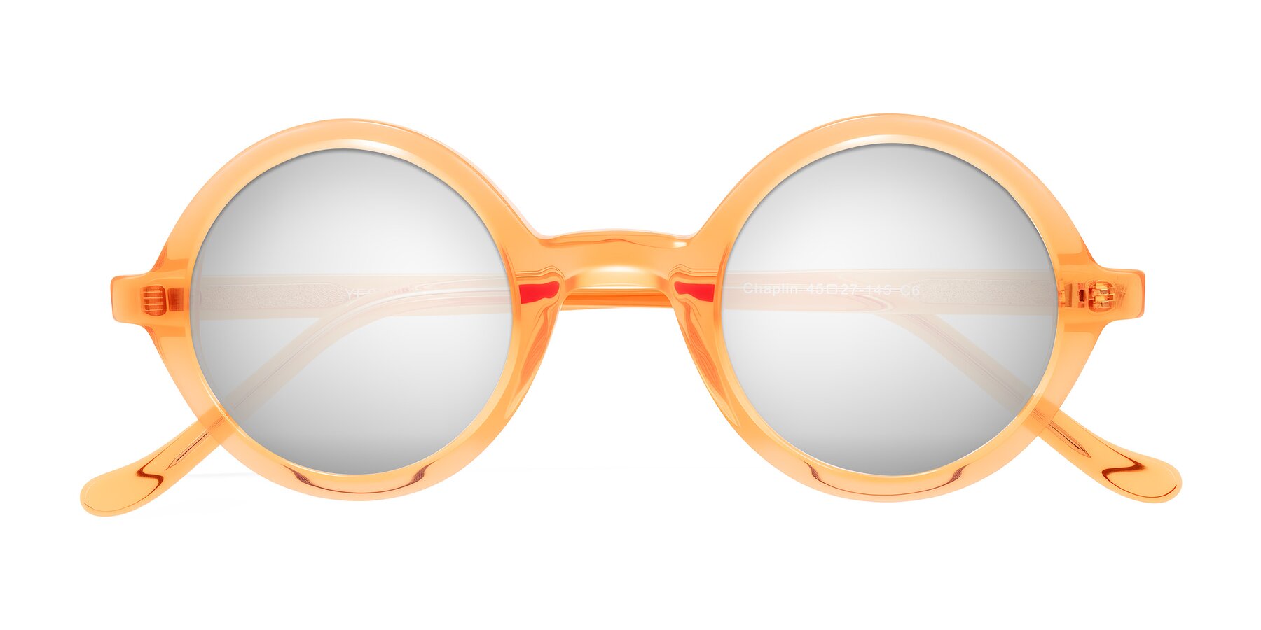 Folded Front of Chaplin in Orange with Silver Mirrored Lenses