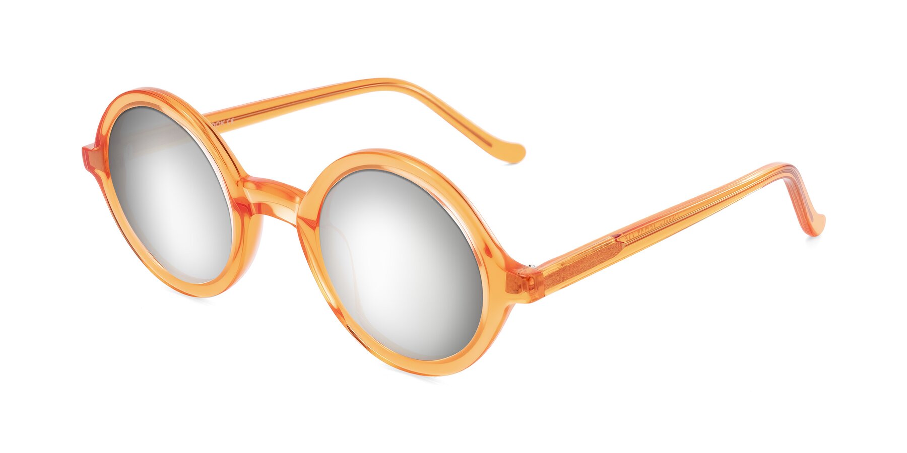 Angle of Chaplin in Orange with Silver Mirrored Lenses