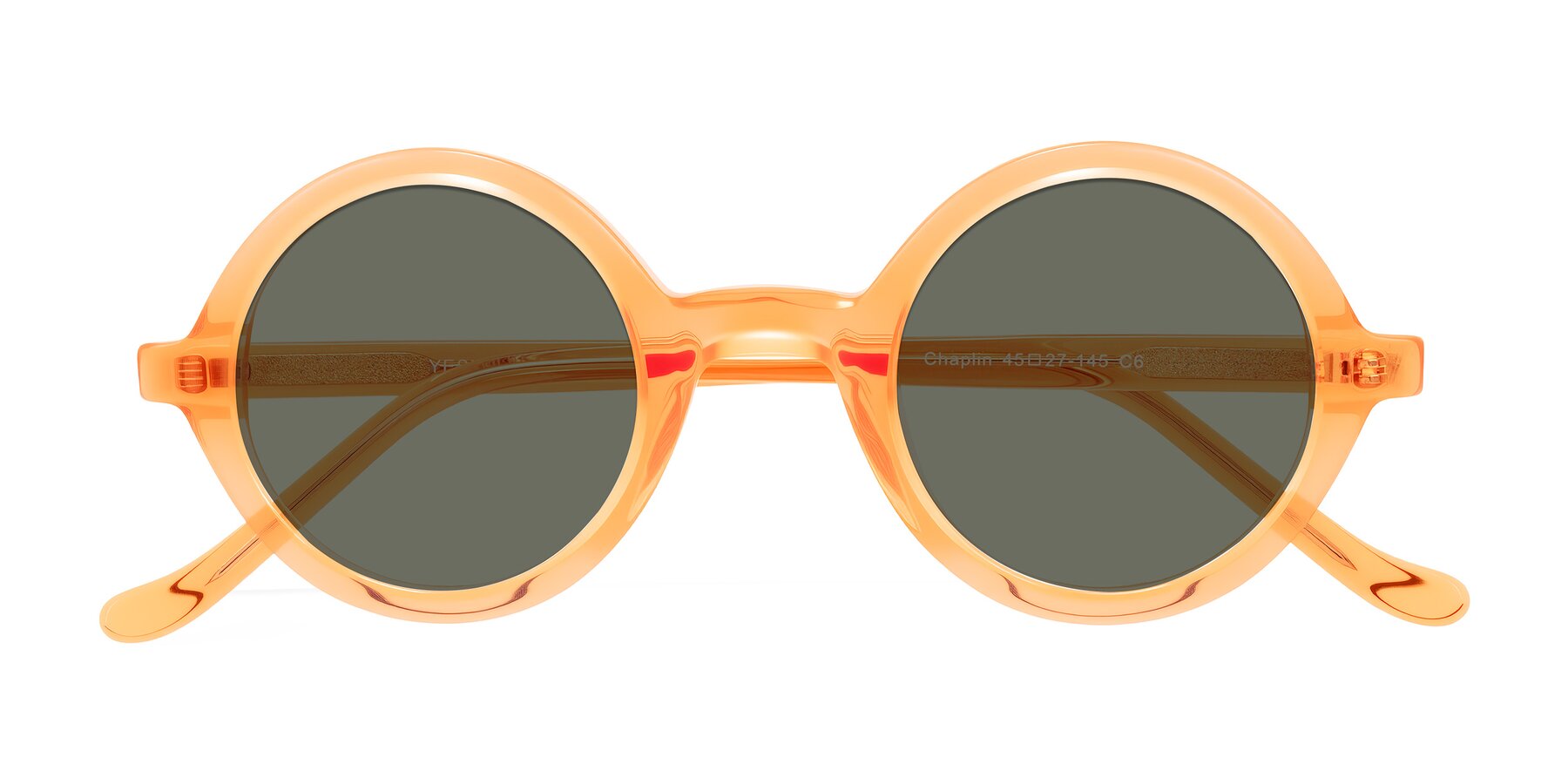 Folded Front of Chaplin in Orange with Gray Polarized Lenses