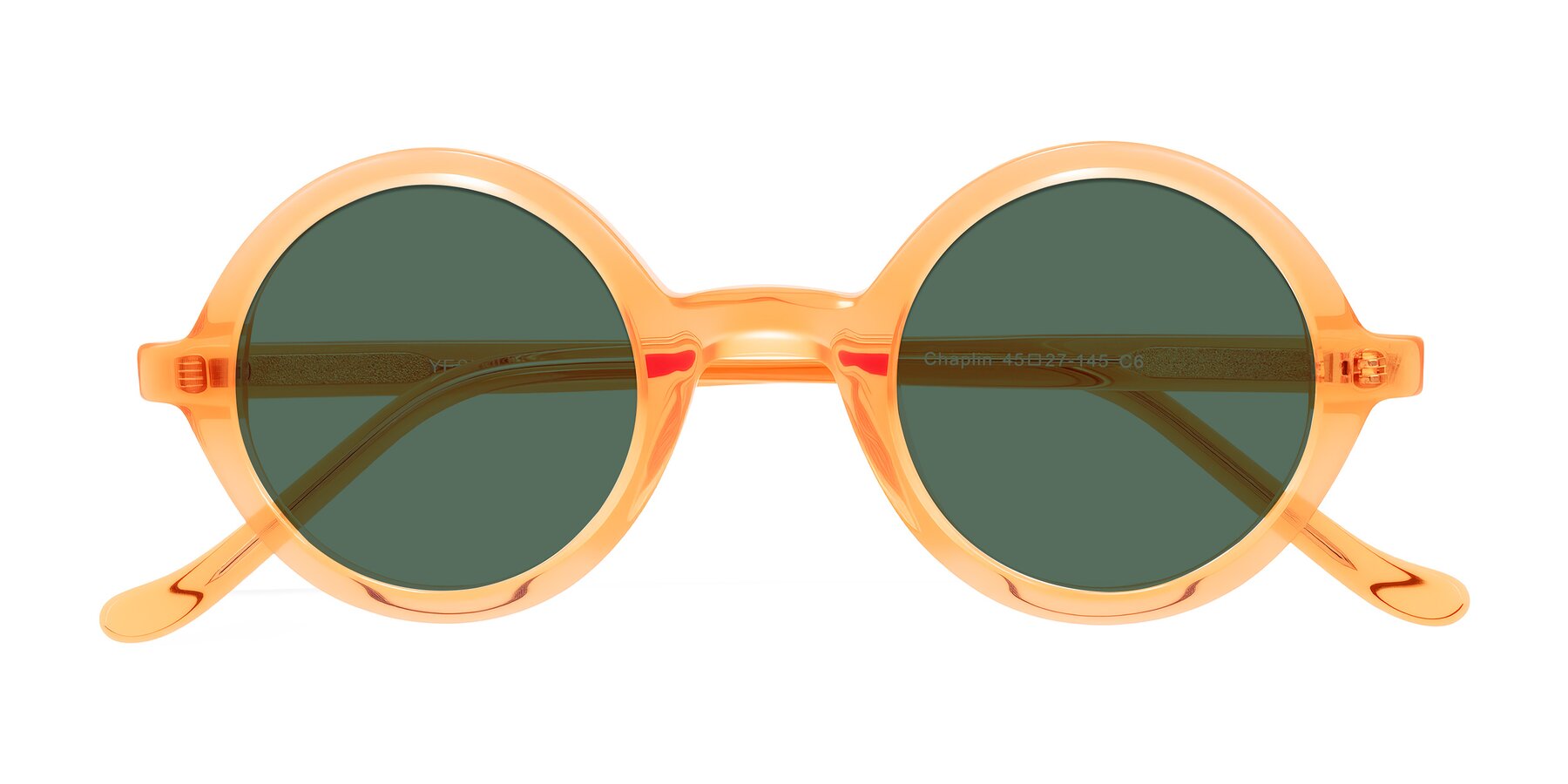 Folded Front of Chaplin in Orange with Green Polarized Lenses