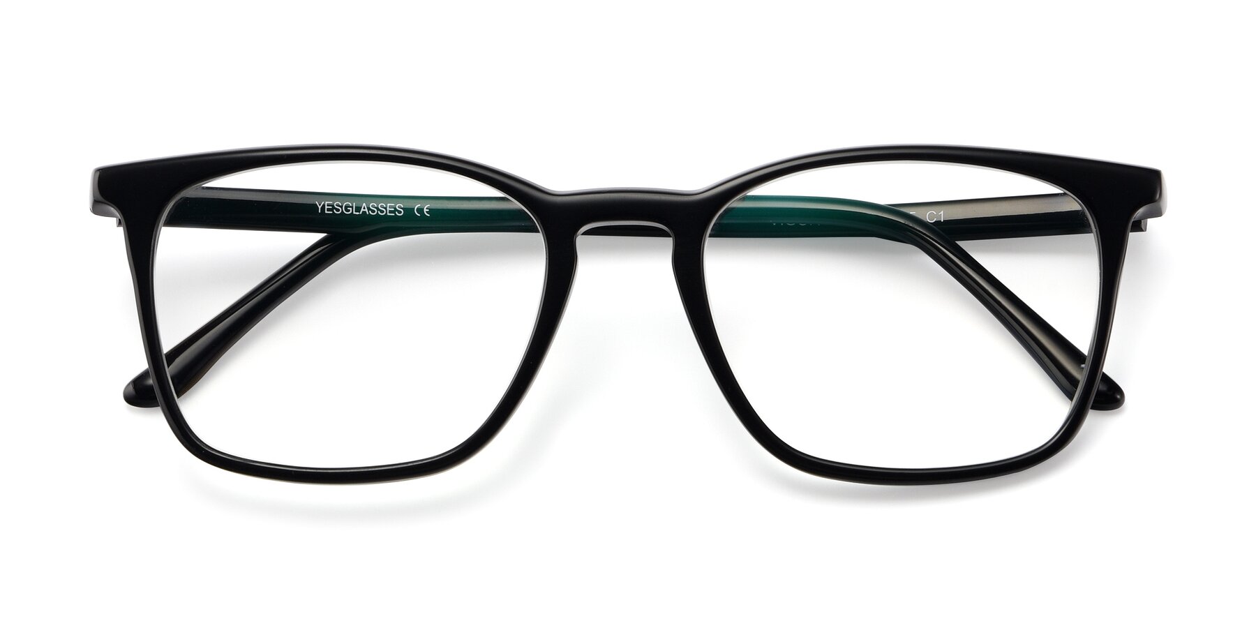 Folded Front of Vigor in Black with Clear Eyeglass Lenses