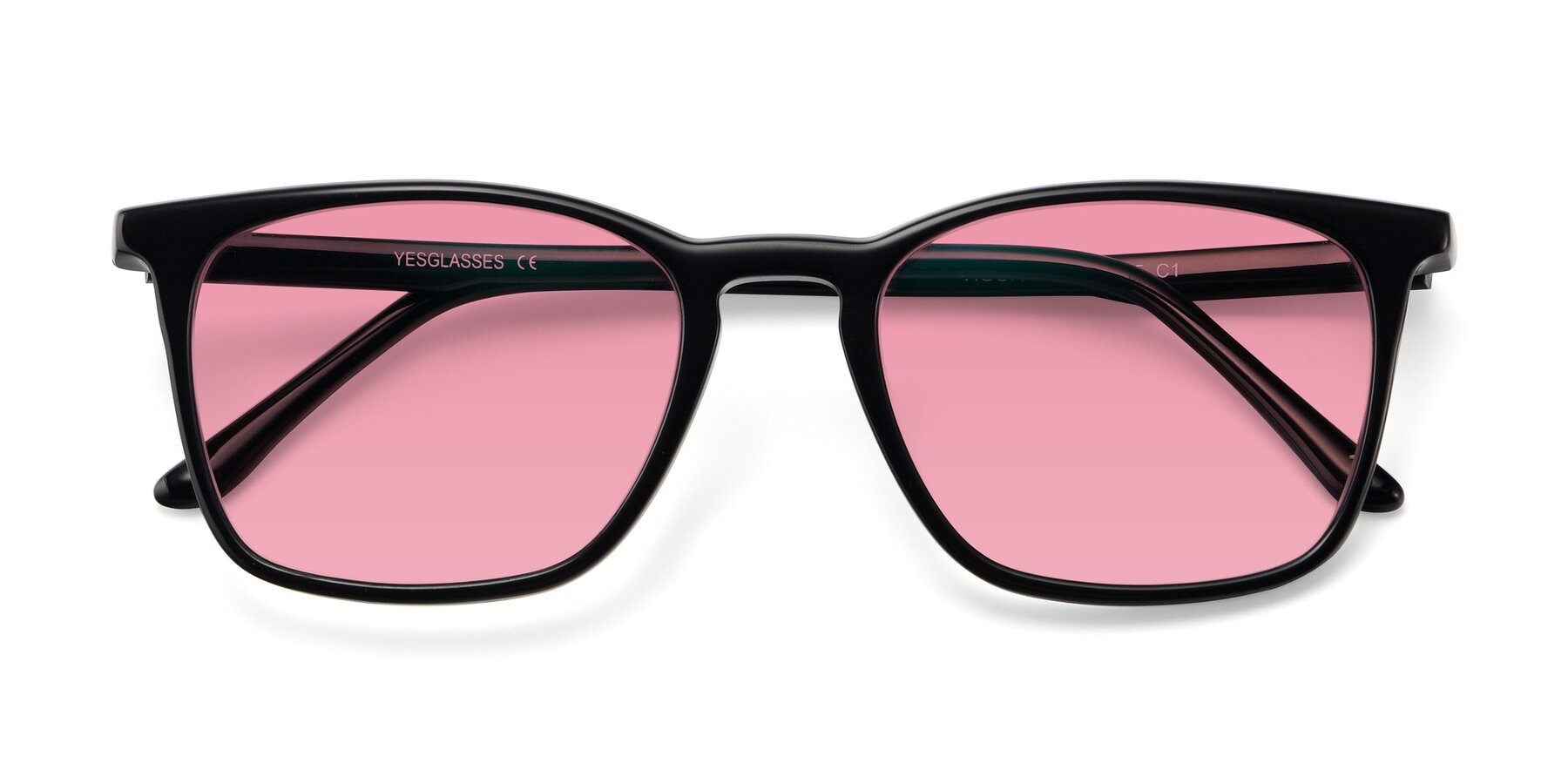 Folded Front of Vigor in Black with Pink Tinted Lenses