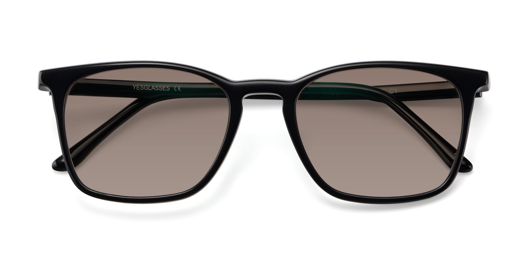 Folded Front of Vigor in Black with Medium Brown Tinted Lenses