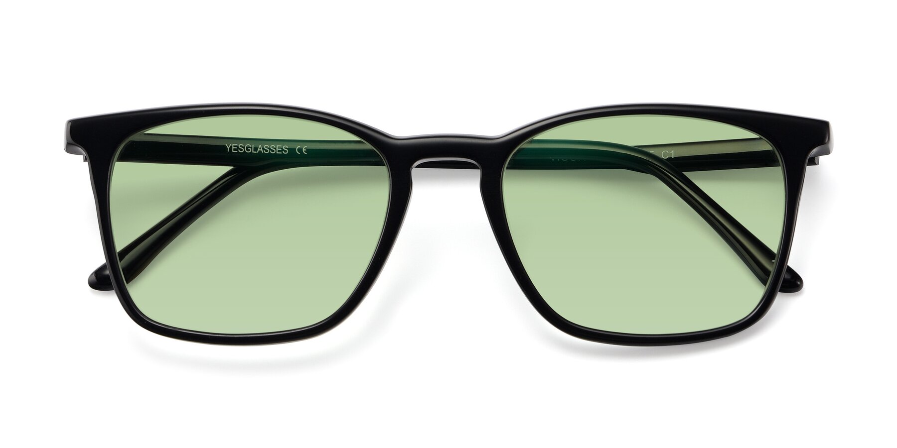 Folded Front of Vigor in Black with Medium Green Tinted Lenses