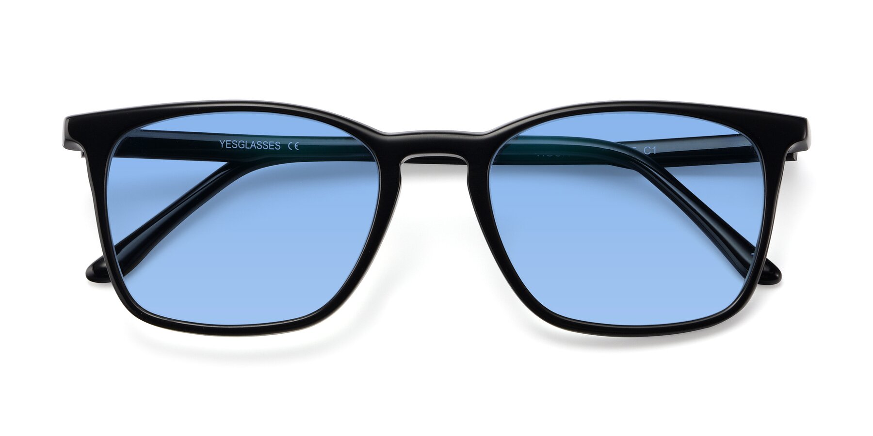 Folded Front of Vigor in Black with Medium Blue Tinted Lenses