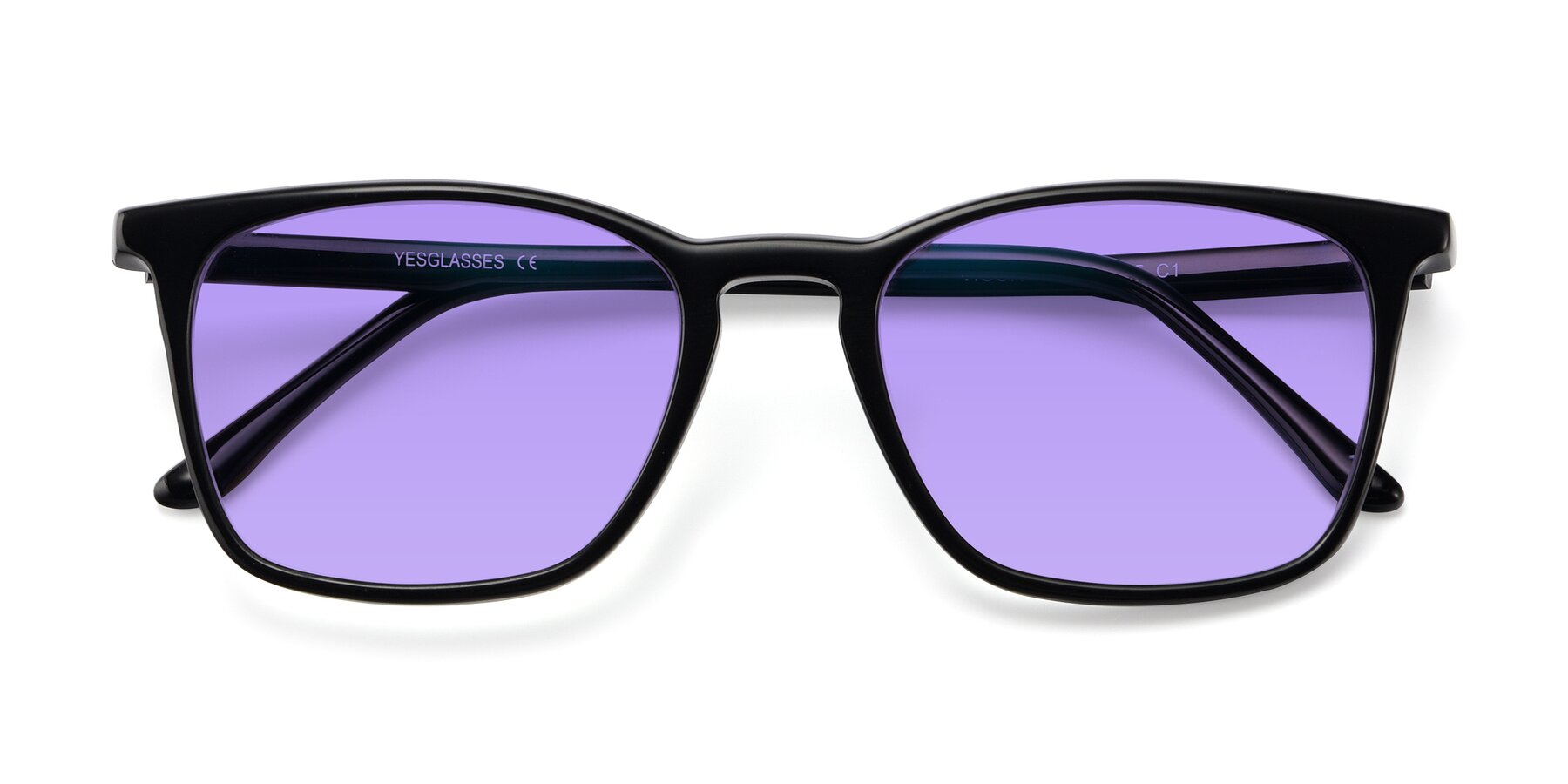 Folded Front of Vigor in Black with Medium Purple Tinted Lenses