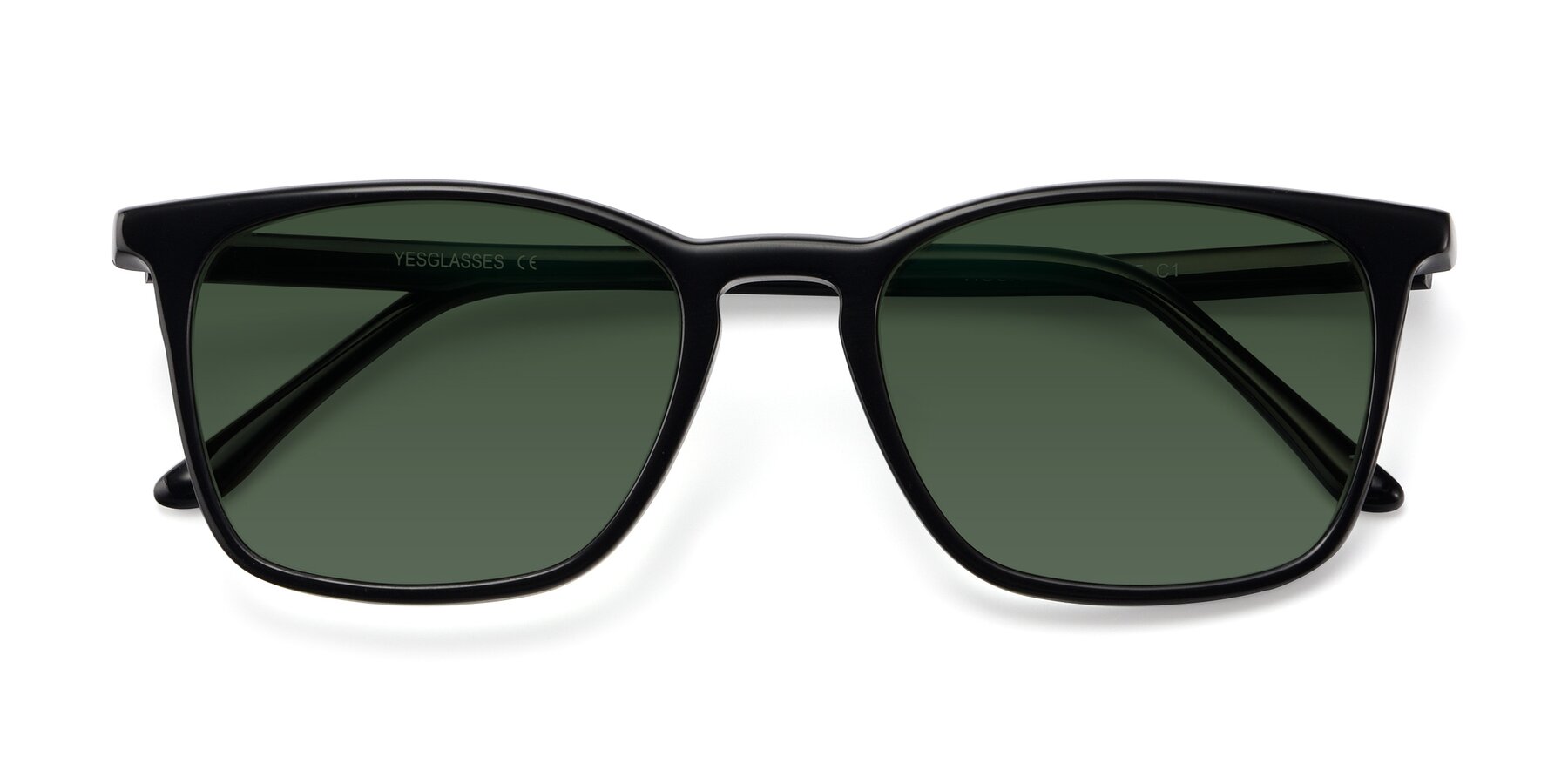 Folded Front of Vigor in Black with Green Tinted Lenses
