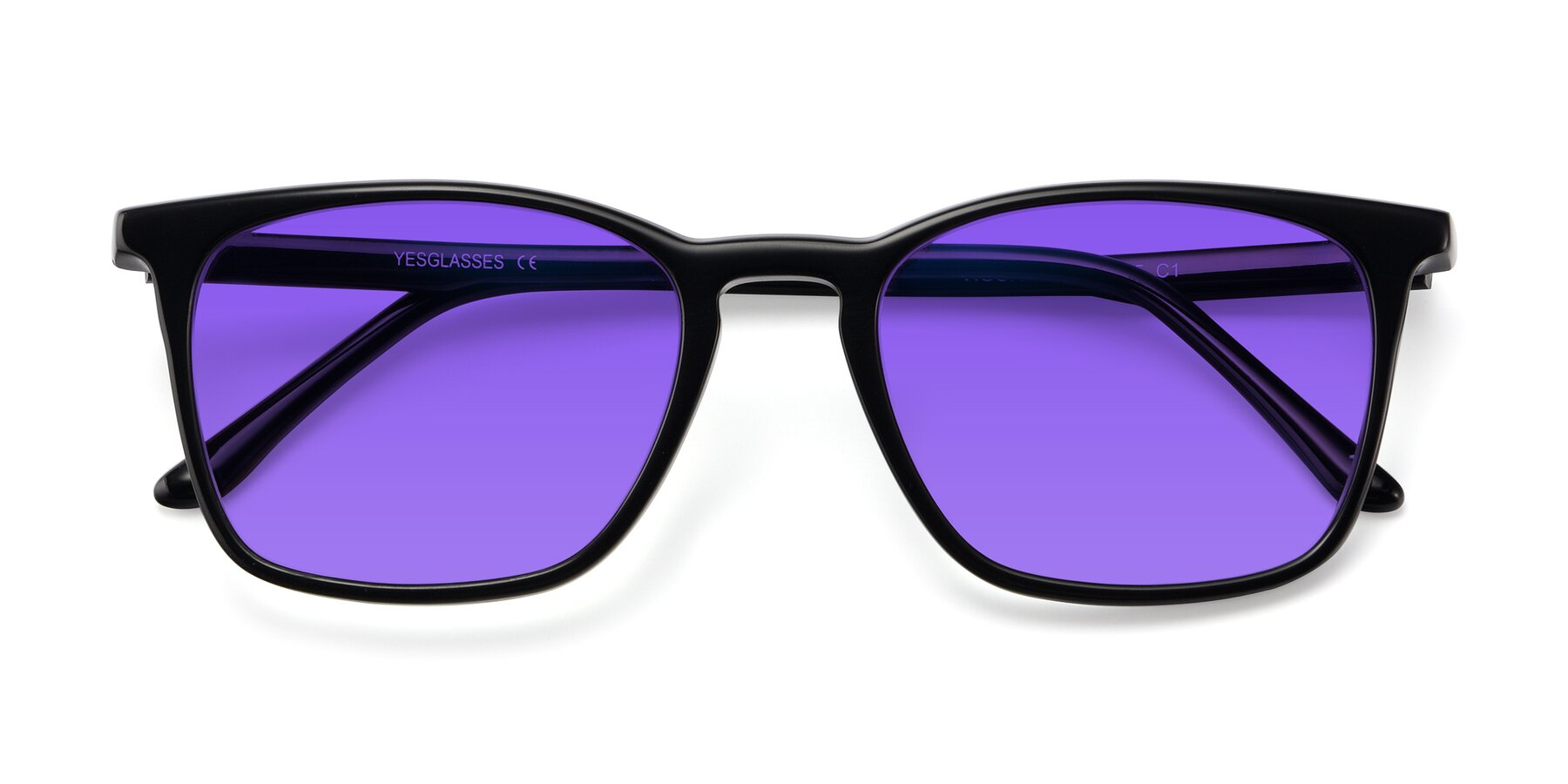 Folded Front of Vigor in Black with Purple Tinted Lenses