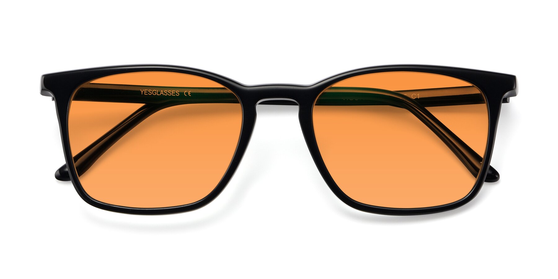 Folded Front of Vigor in Black with Orange Tinted Lenses