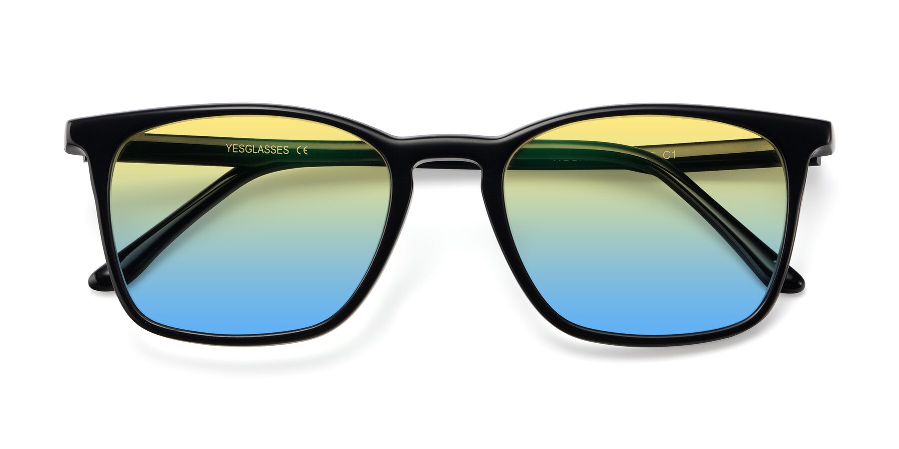 Folded Front of Vigor in Black with Yellow / Blue Gradient Lenses