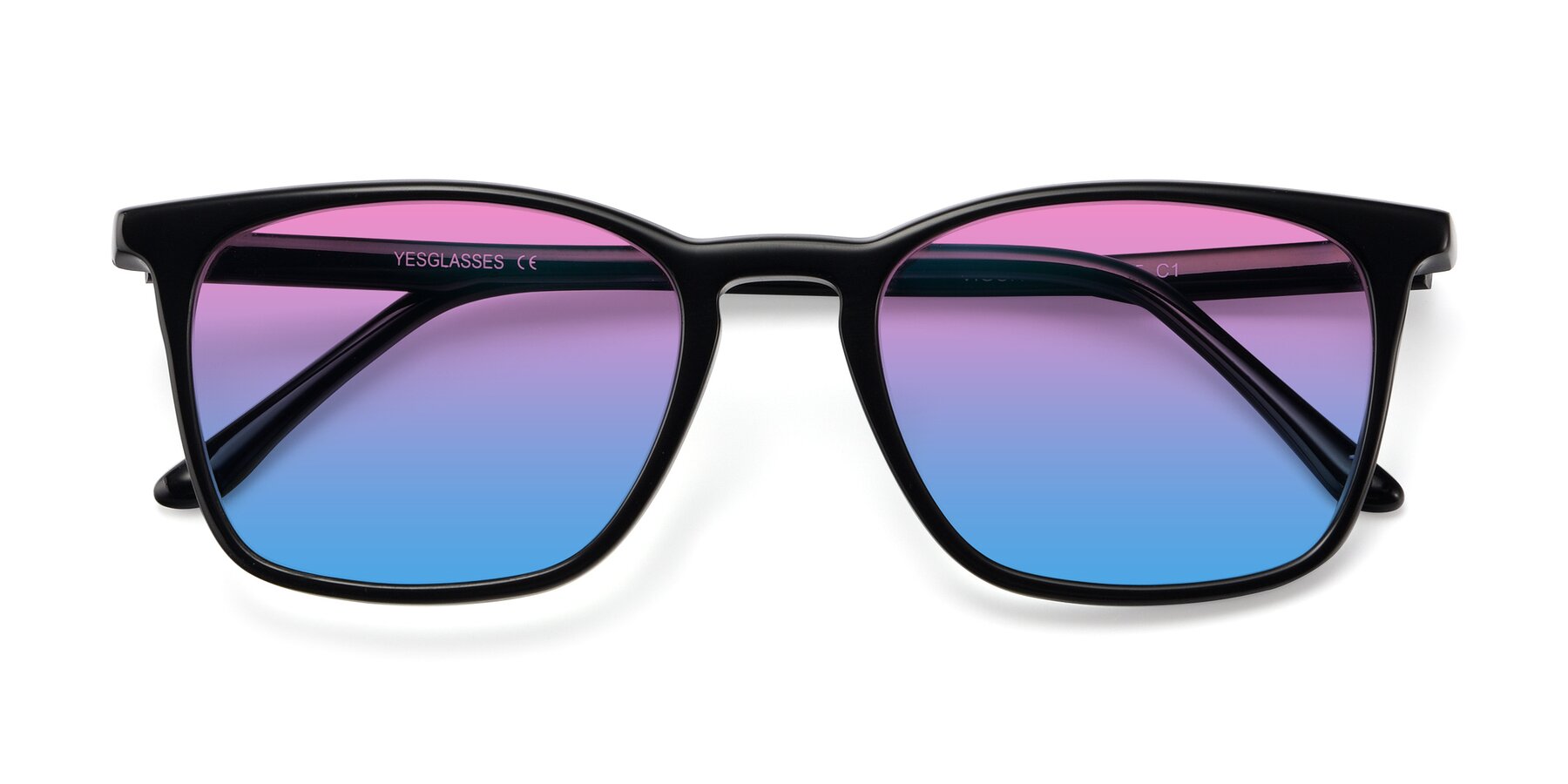 Folded Front of Vigor in Black with Pink / Blue Gradient Lenses