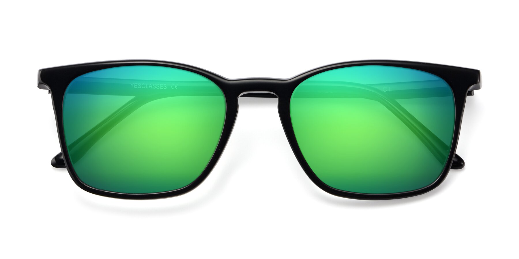 Folded Front of Vigor in Black with Green Mirrored Lenses