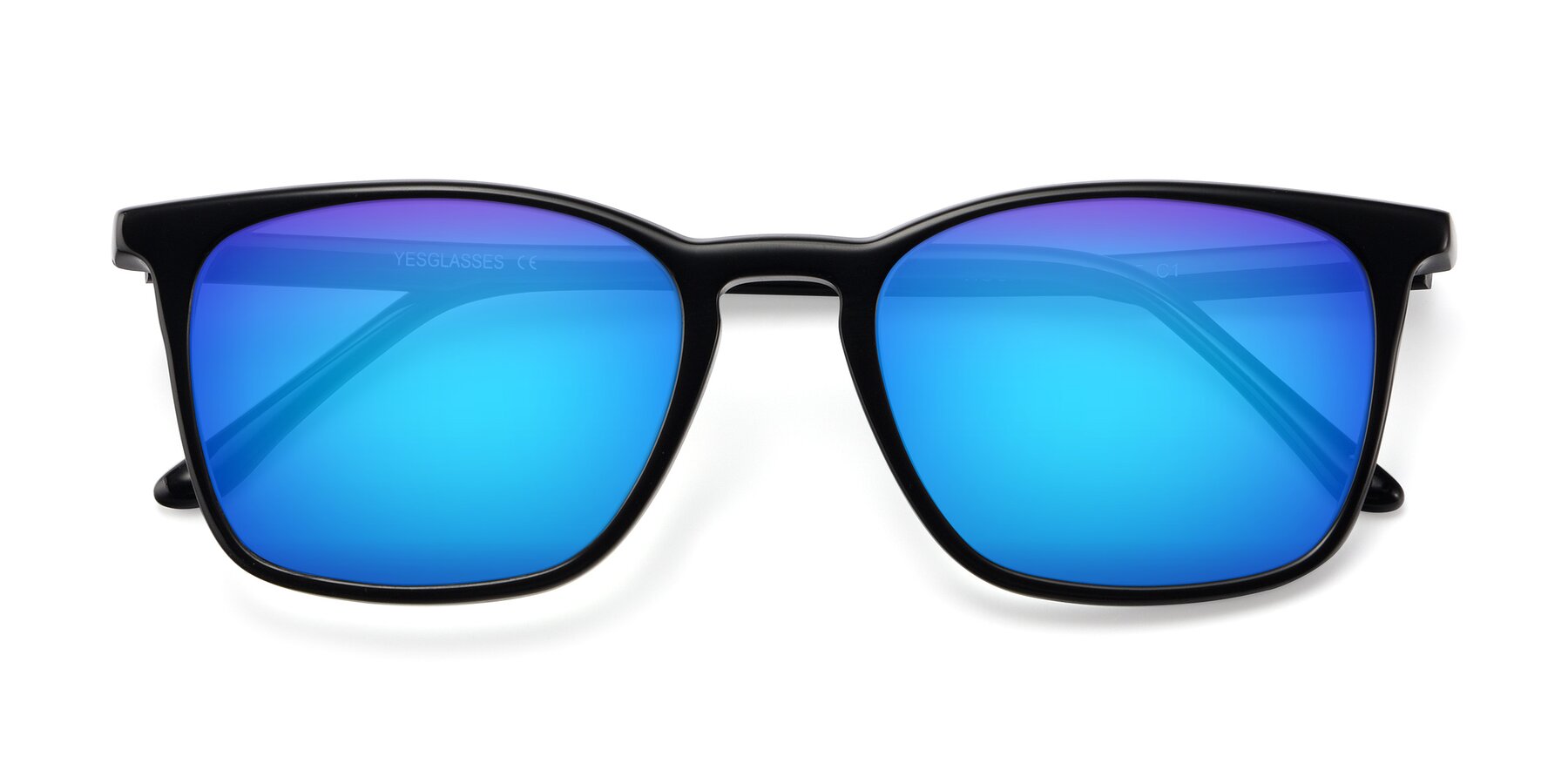 Folded Front of Vigor in Black with Blue Mirrored Lenses