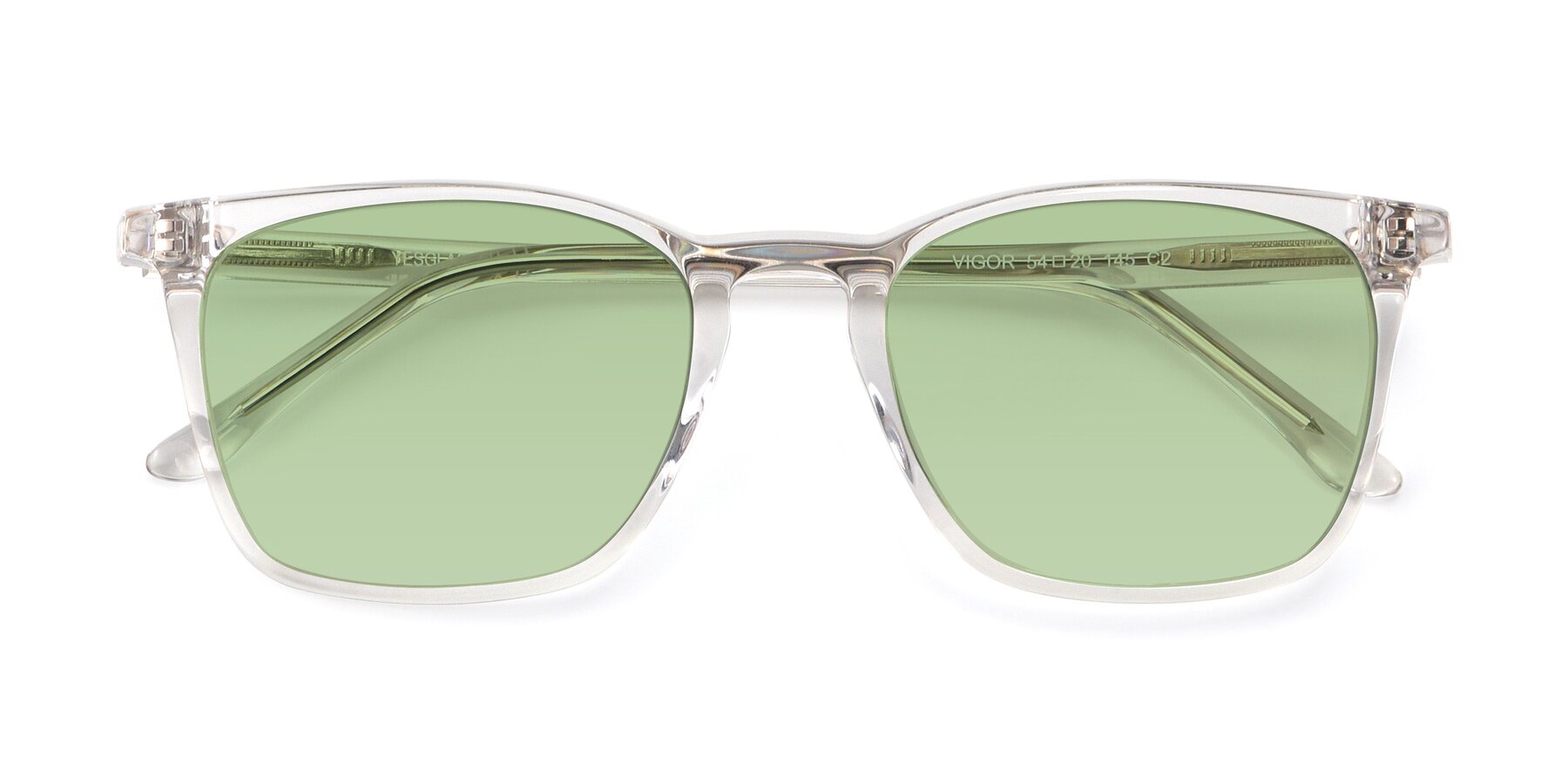 Folded Front of Vigor in Clear with Medium Green Tinted Lenses