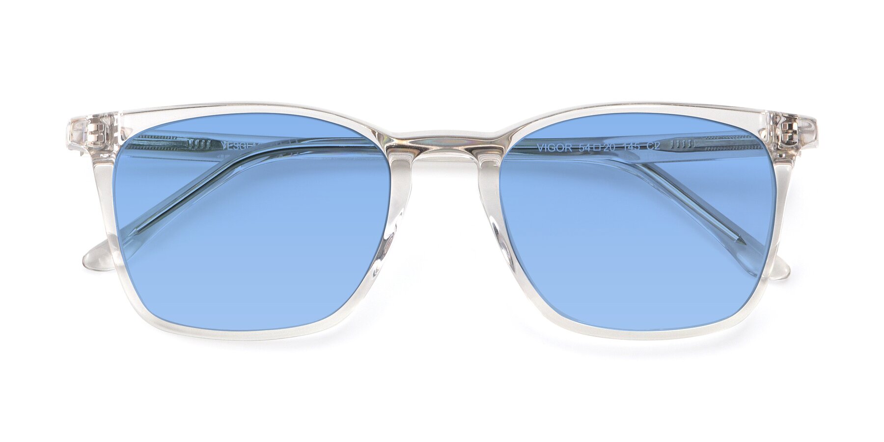 Folded Front of Vigor in Clear with Medium Blue Tinted Lenses