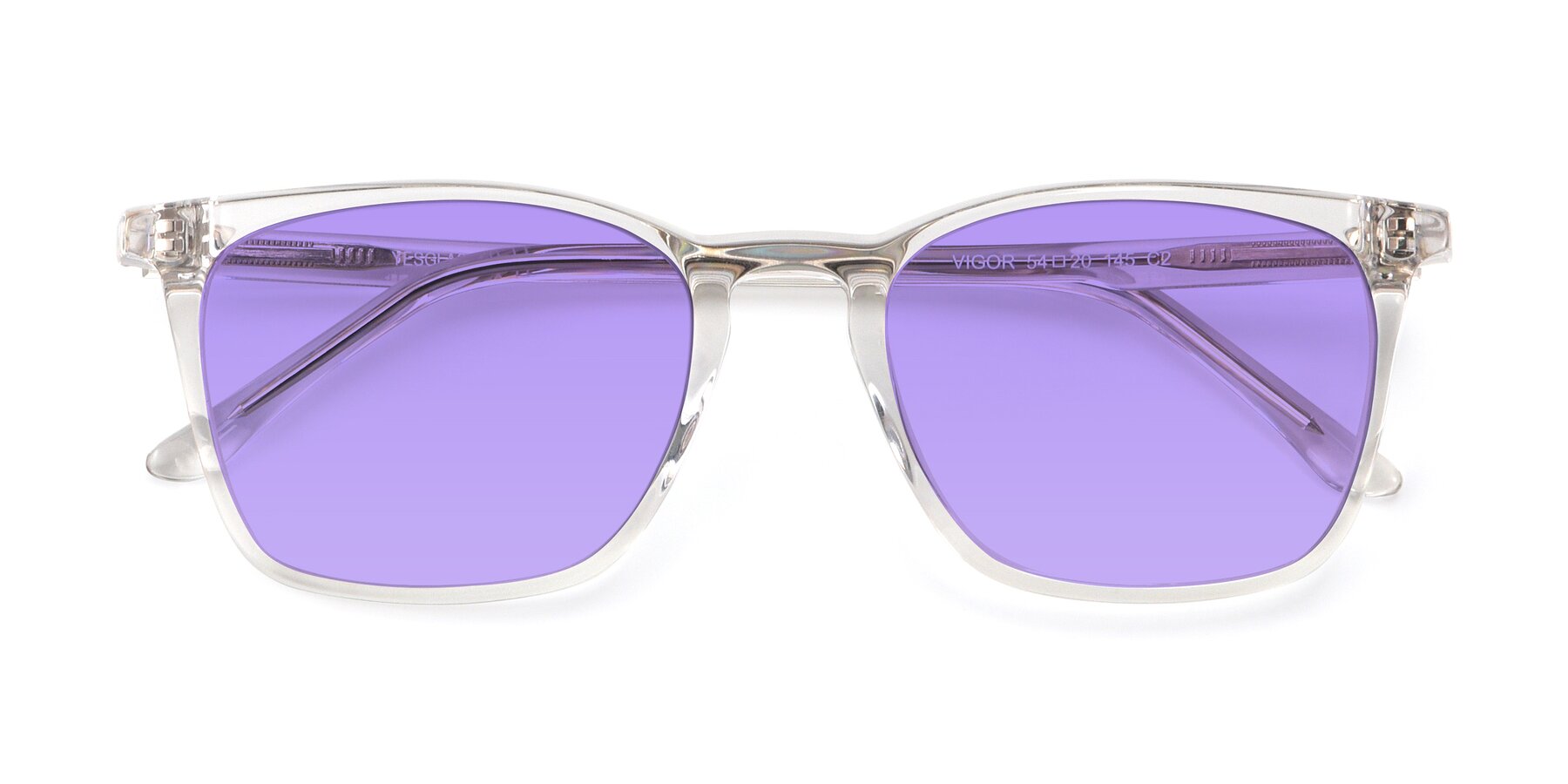 Folded Front of Vigor in Clear with Medium Purple Tinted Lenses