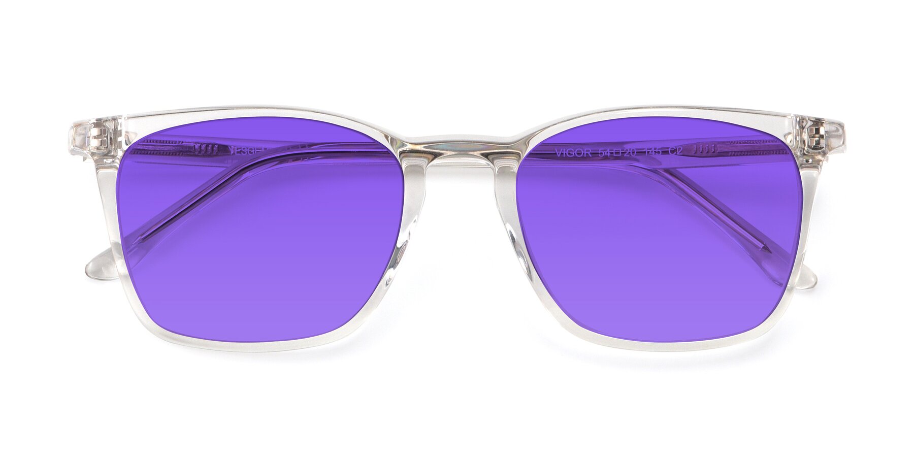 Folded Front of Vigor in Clear with Purple Tinted Lenses