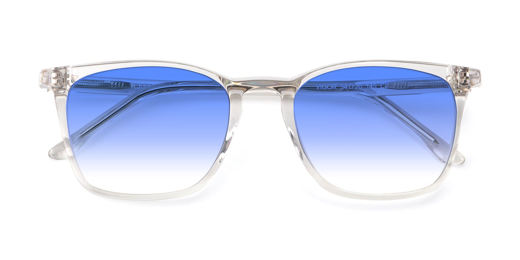 Folded Front of Vigor in Clear with Blue Gradient Lenses