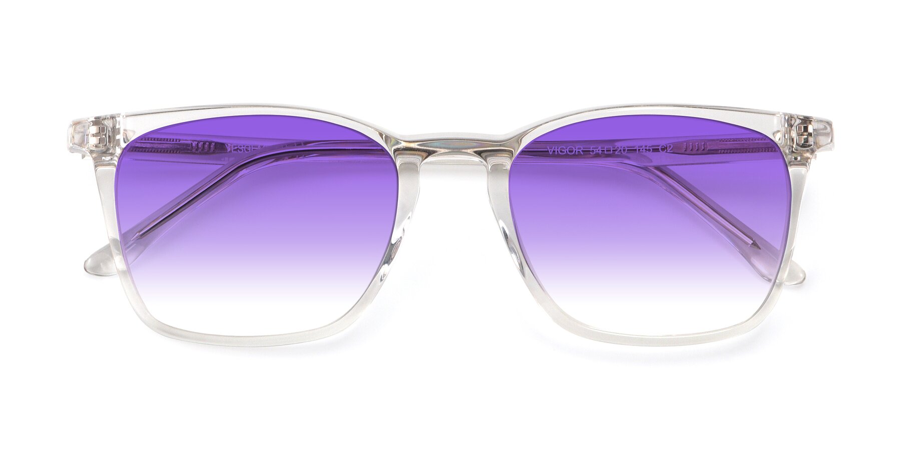 Folded Front of Vigor in Clear with Purple Gradient Lenses