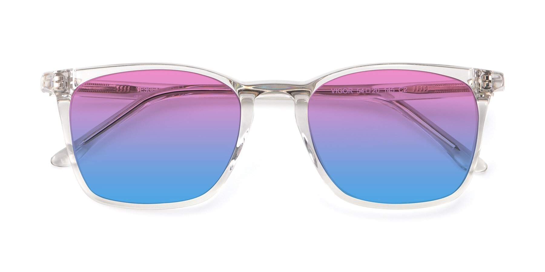 Folded Front of Vigor in Clear with Pink / Blue Gradient Lenses
