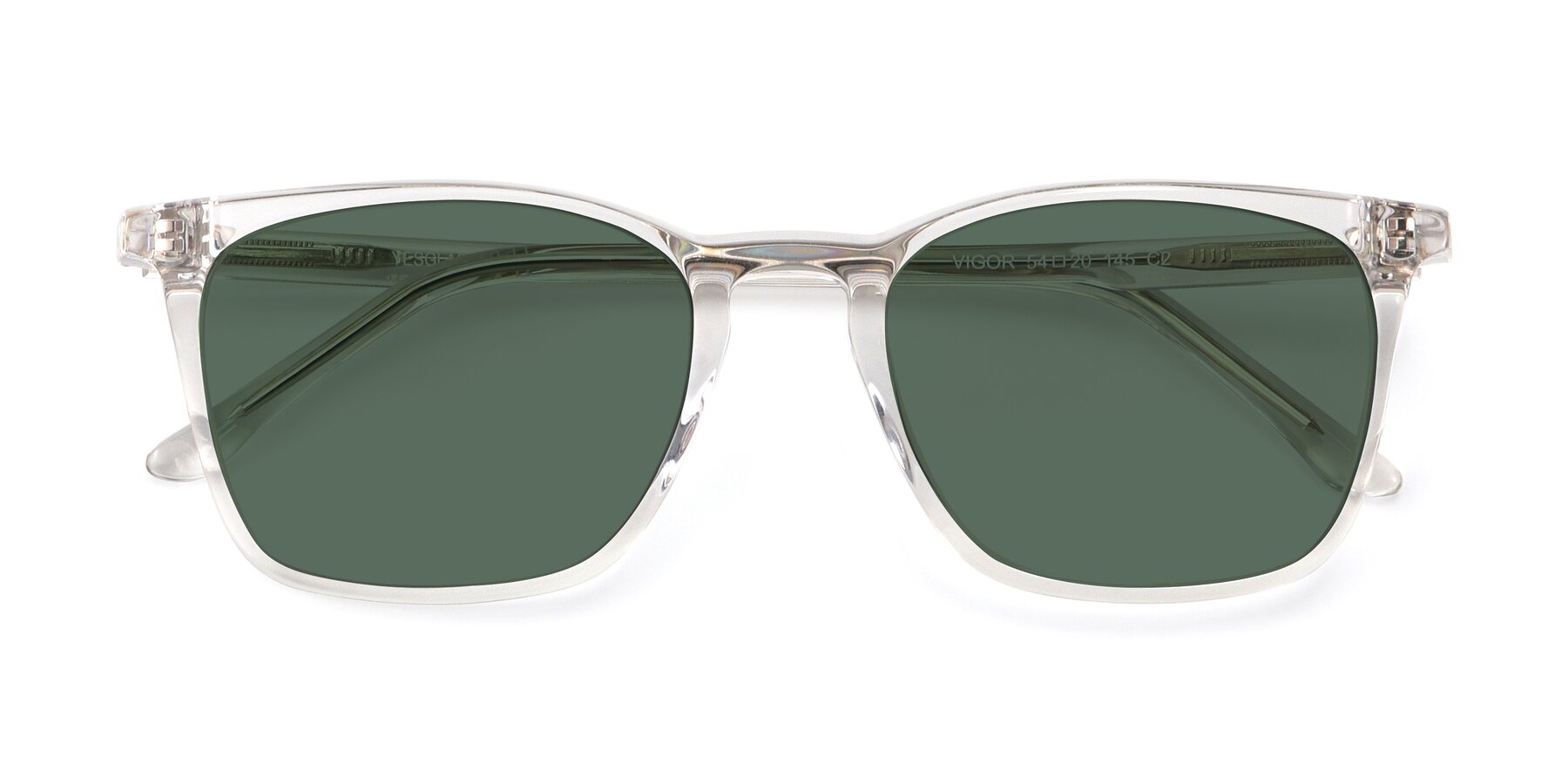 Folded Front of Vigor in Clear with Green Polarized Lenses