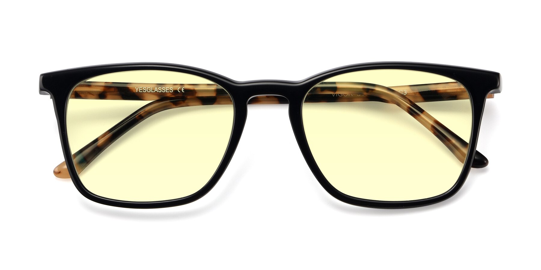 Folded Front of Vigor in Black-Tortoise with Light Yellow Tinted Lenses