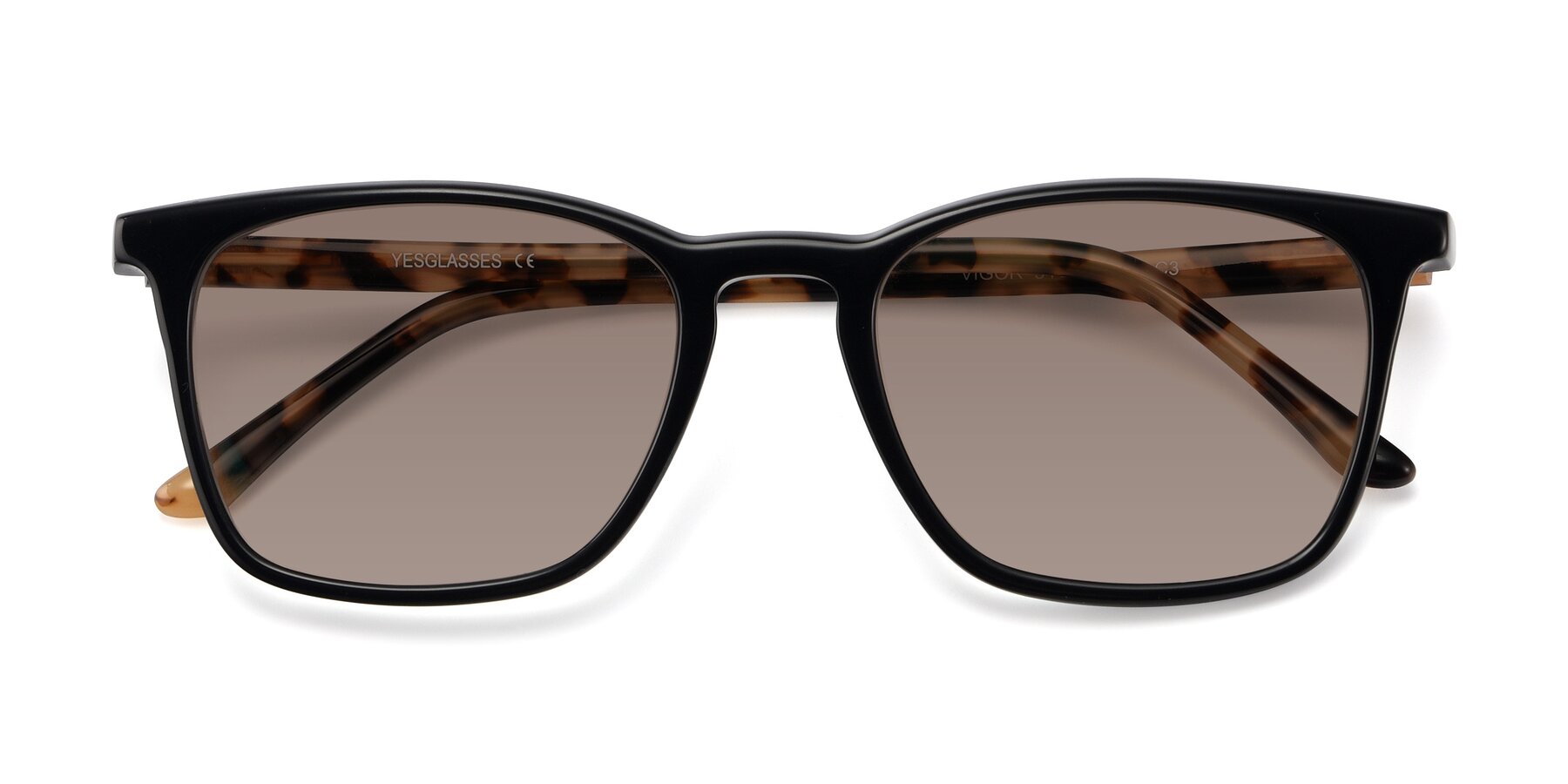 Folded Front of Vigor in Black-Tortoise with Medium Brown Tinted Lenses