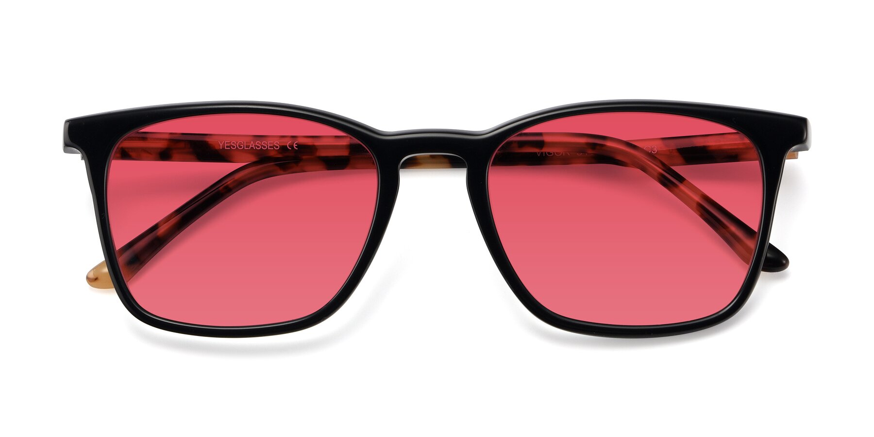 Folded Front of Vigor in Black-Tortoise with Red Tinted Lenses